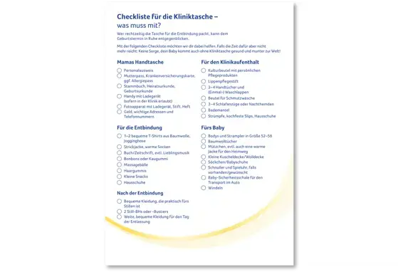 Checkliste Kliniktasche